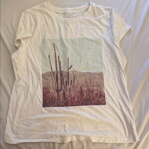 Universal Thread White T-Shirt with Desert Cactus Print